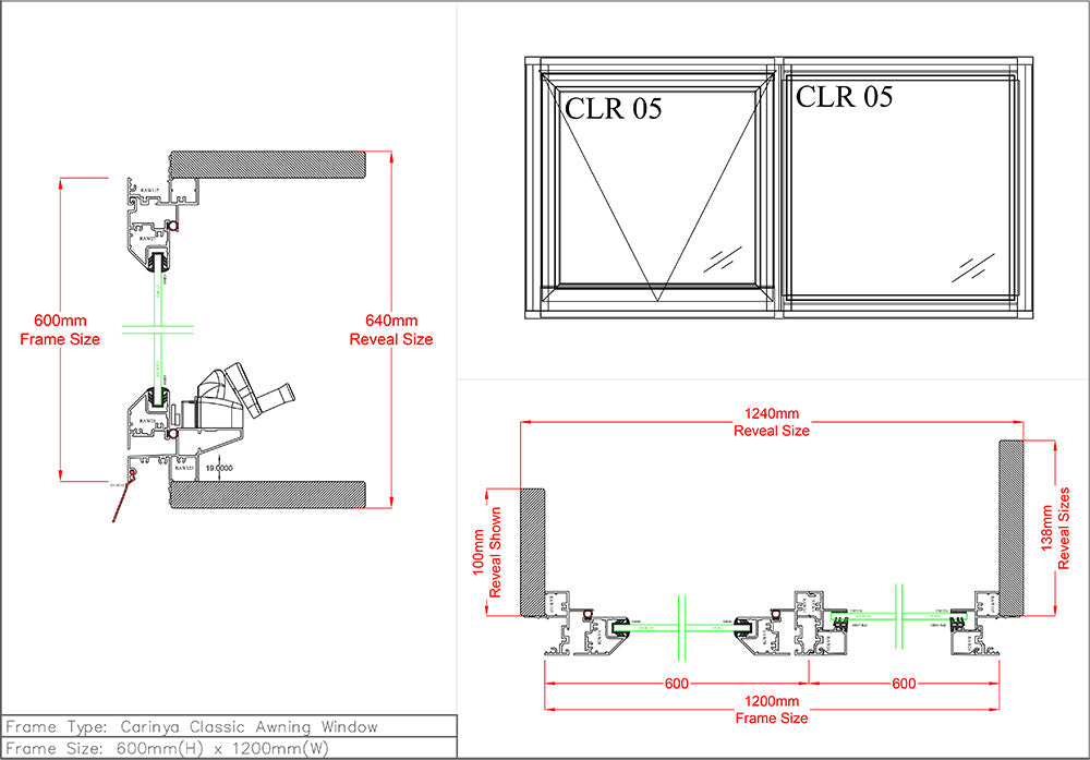 Awning Fixed Window H600 x W1200