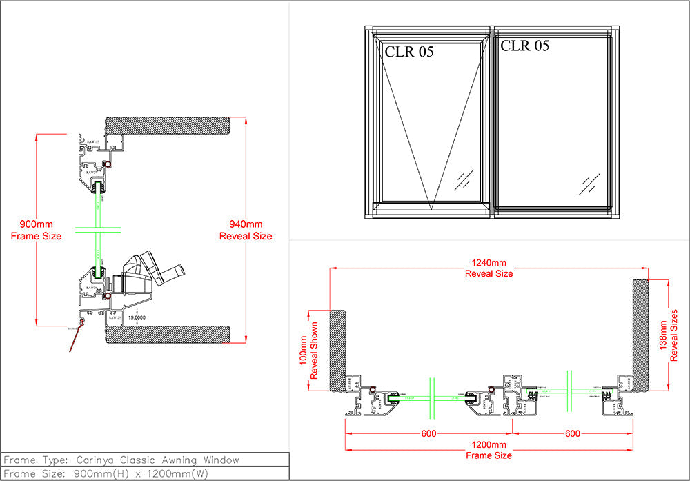 Awning Fixed Window H900 x W1200