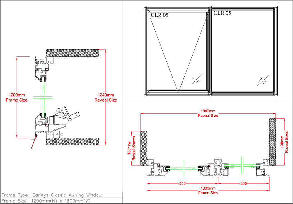 Awning Fixed Window H1200 x W1800