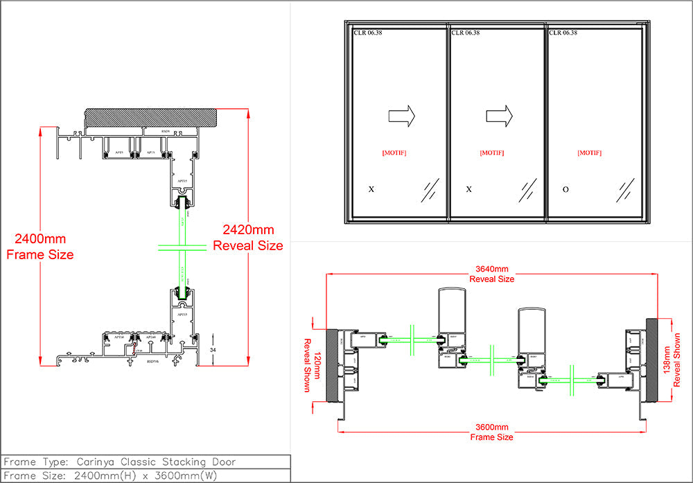 Sliding Door H2400 x W3600 Three Panel