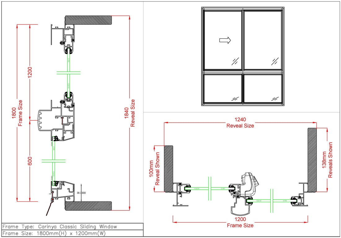 Sliding Window / Fixed Window H1800 x W1200