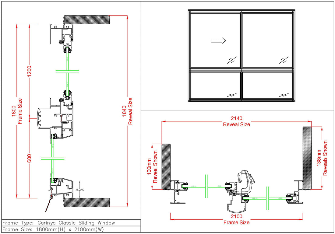 Sliding Window / Fixed Window H1800 x W2100