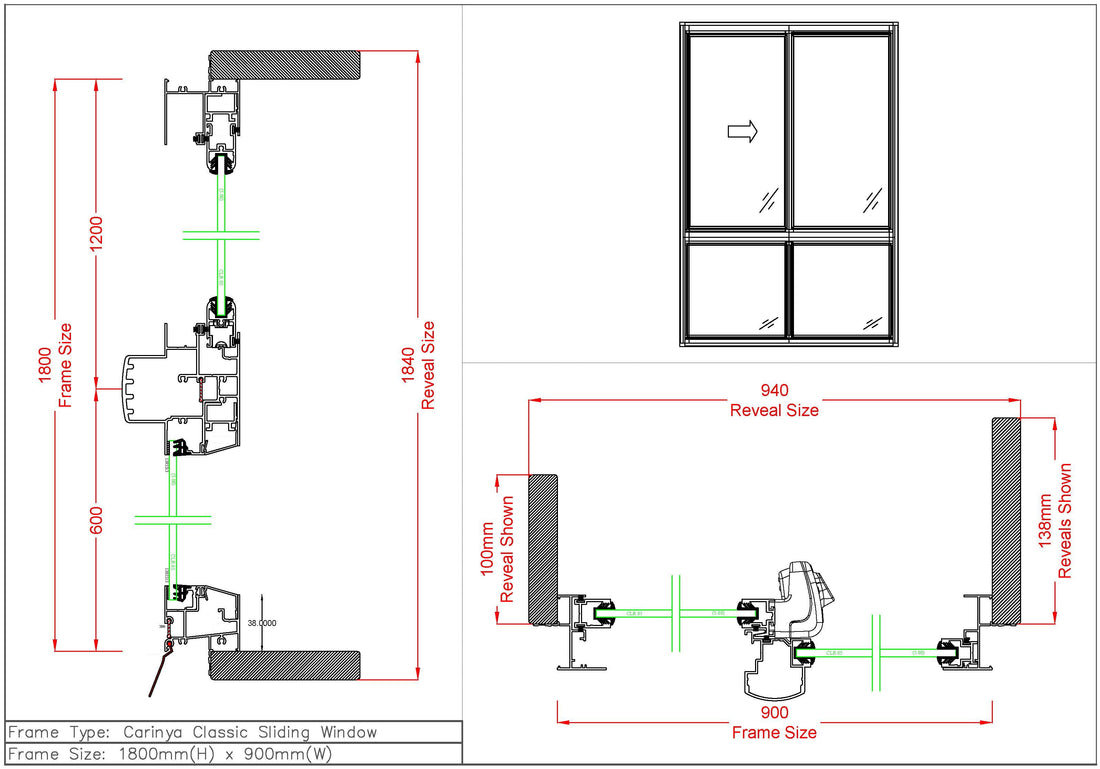 Sliding Window / Fixed Window H1800 x W900
