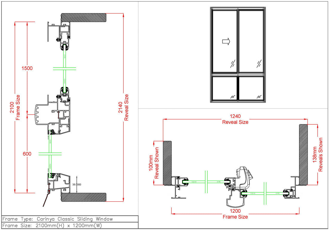 Sliding Window / Fixed Window H2100 x W1200