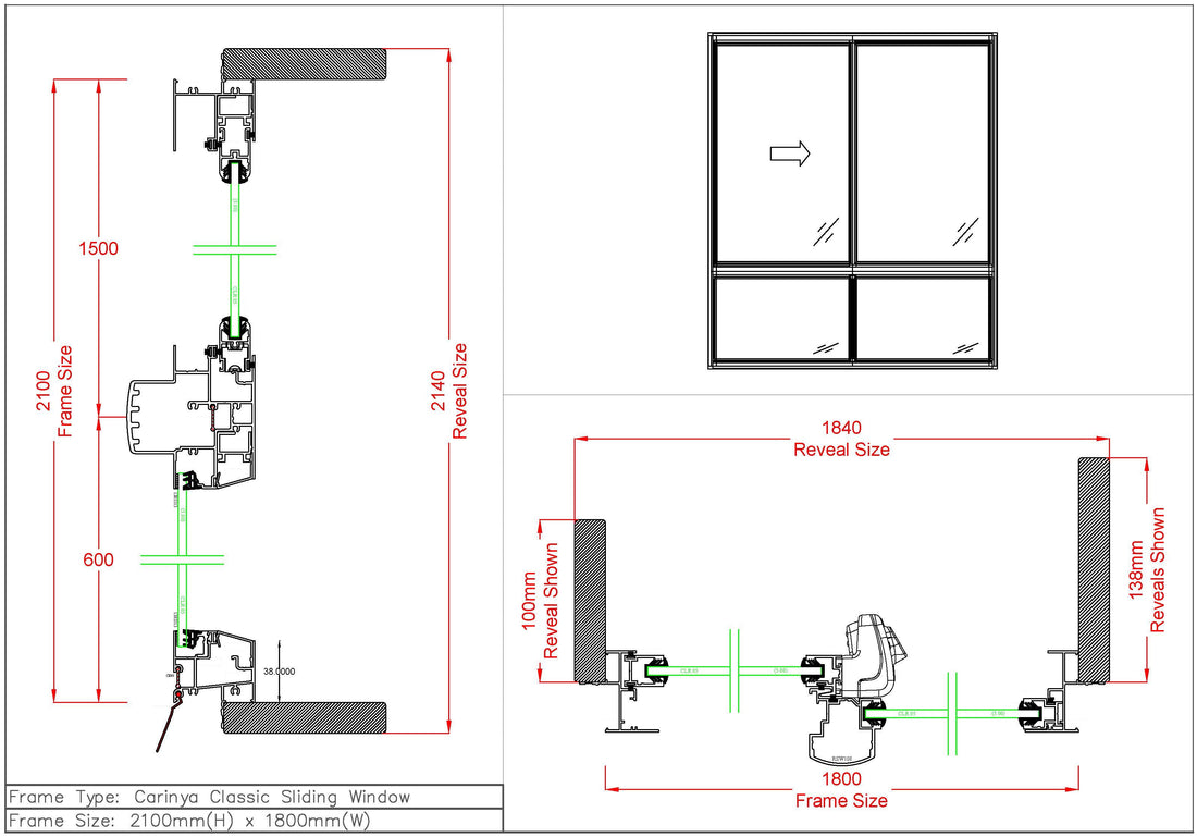 Sliding Window / Fixed Window H2100 x W1800